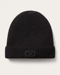 Valentino Garavani BEANIE VLOGO SIGNATURE IN LANA Uomo NERO Nero