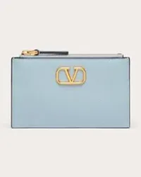 Valentino Garavani PORTACARTE VLOGO SIGNATURE IN VITELLO GRANATO Donna BLU PORCELLANA Blu