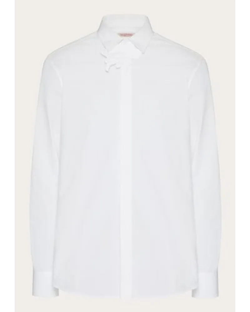 Valentino Garavani CAMICIA MANICA LUNGA IN POPELINE DI COTONE CON PATCH FIORE Uomo BIANCO Bianco