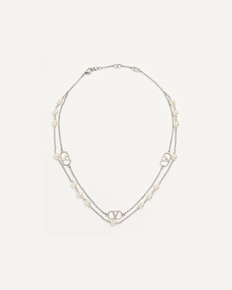 Valentino Garavani Collana VLogo Signature In Metallo E Perle Swarovski Donna PALLADIO/CREMA Palladio