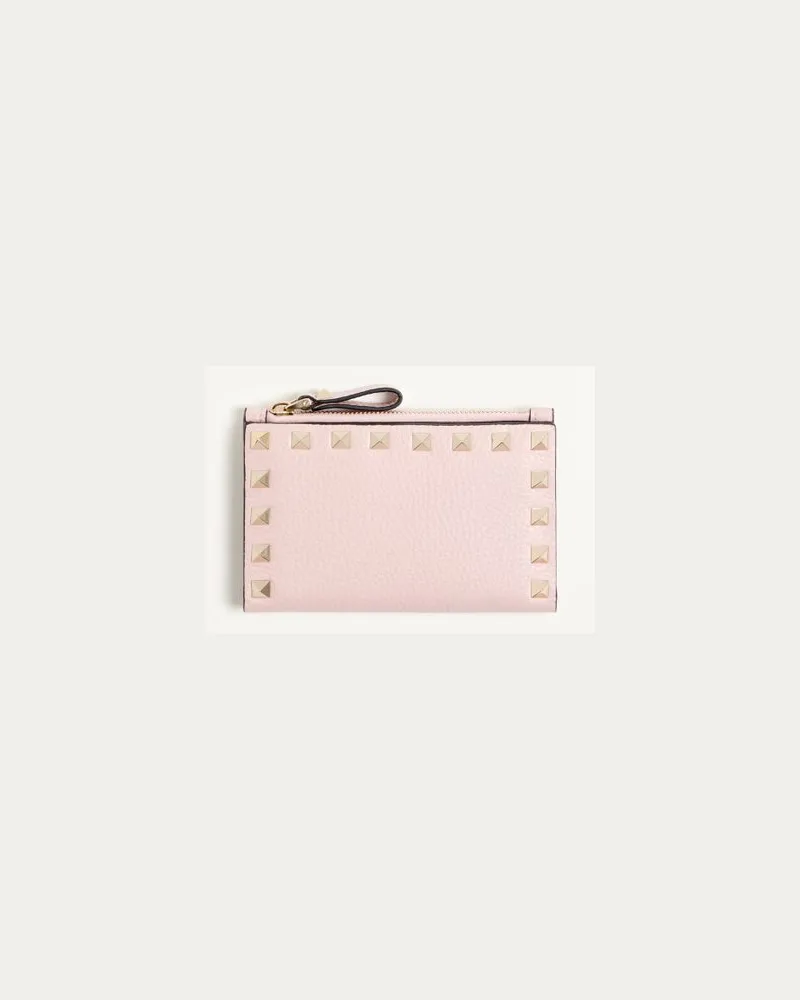 Valentino Garavani Portacarte Con Zip Rockstud In Vitello Granato Donna ROSA Rosa
