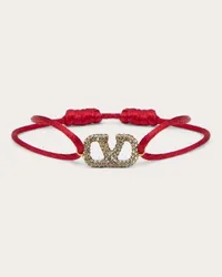 Valentino Garavani BRACCIALE VLOGO SIGNATURE IN COTONE E CRISTALLI SWAROVSKI® Donna ROSSO/NERO Rosso