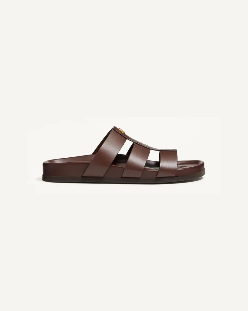 Valentino Garavani Sandalo Slide Studshield In Vitello Uomo BARK BROWN Bark