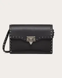 Valentino Garavani BORSA PICCOLA A TRACOLLA ROCKSTUD IN VITELLO GRANATO Donna NERO Nero