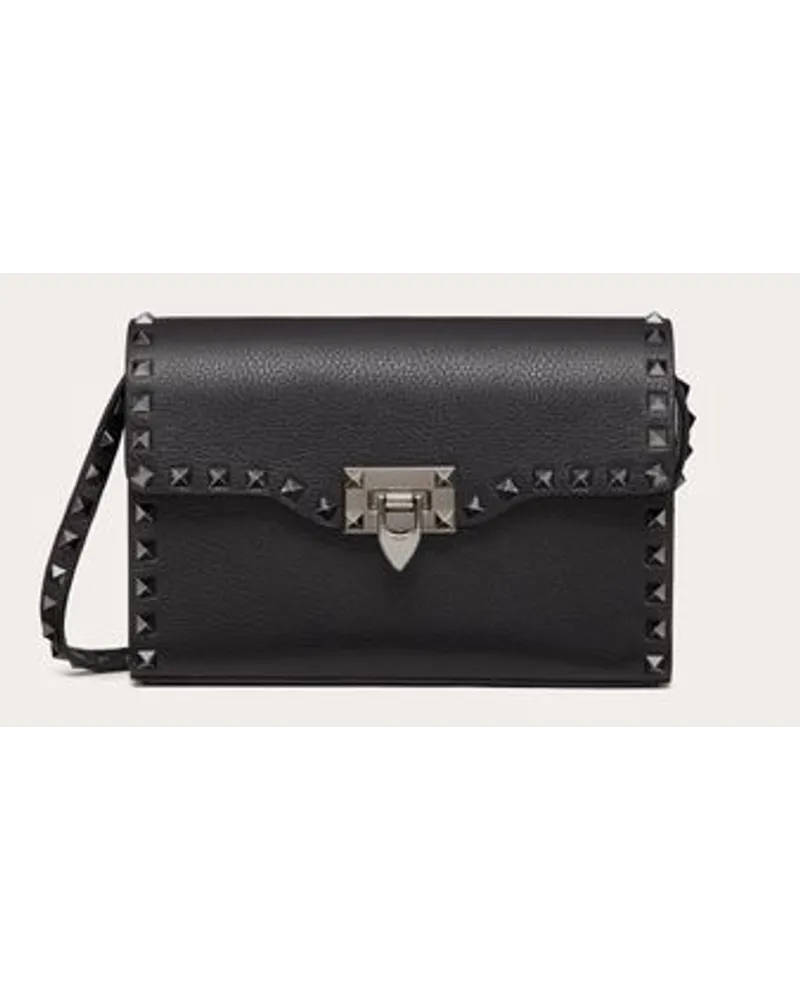 Valentino Garavani BORSA PICCOLA A TRACOLLA ROCKSTUD IN VITELLO GRANATO Donna NERO Nero