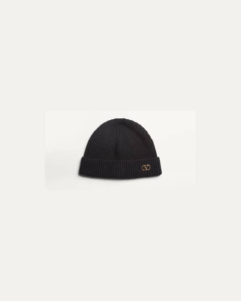 Valentino Garavani Beanie Knitted Vlogo Signature In Cachemire Uomo NERO UNI 