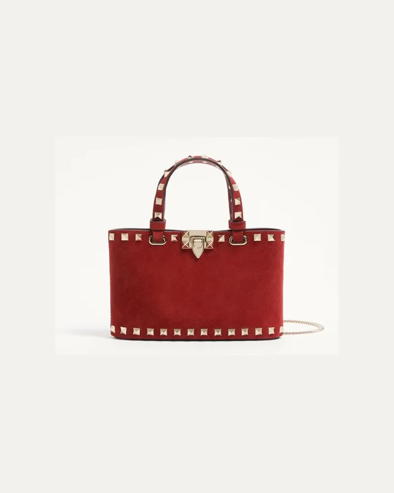 Valentino Garavani Mini borsa shopping Rockstud in Suede Donna ROSSO Rosso