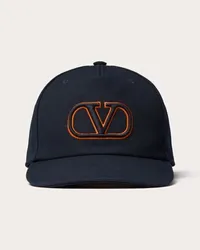 Valentino Garavani BASEBALL CAP VLOGO SIGNATURE IN COTONE CON RICAMO VLOGO Uomo NAVY/ARANCIONE Navy