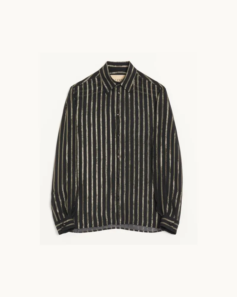 Valentino Garavani Camicia Valentino In Chiffon Di Seta & Lurex Uomo NERO/ORO Nero