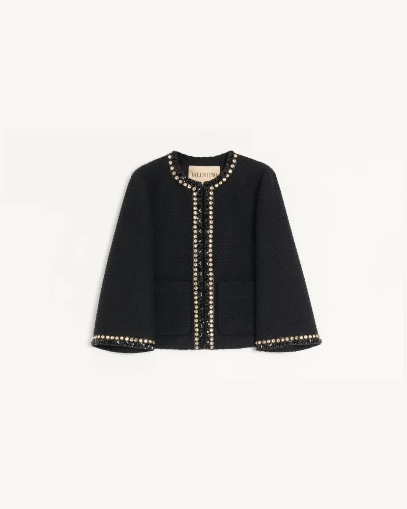 Valentino Garavani Giacca In Tweed Canestrello Ricamata Donna NERO Nero