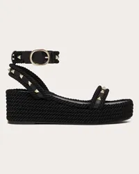 Valentino Garavani SANDALO FLATFORM ROCKSTUD IN VITELLO 45MM Donna NERO Nero