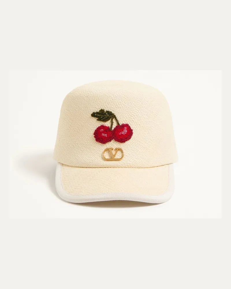 Valentino Garavani Baseball Cap Cherryfic In Paglia Donna NATURALE/MULTICOLOR Naturale