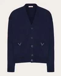 Valentino Garavani CARDIGAN IN LANA CON V DETAIL GOMMATE Uomo NAVY Navy