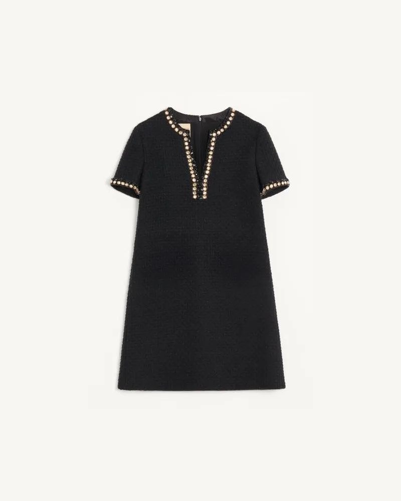 Valentino Garavani Abito Corto In Tweed Canestrello Ricamato Donna NERO/SILVER Nero