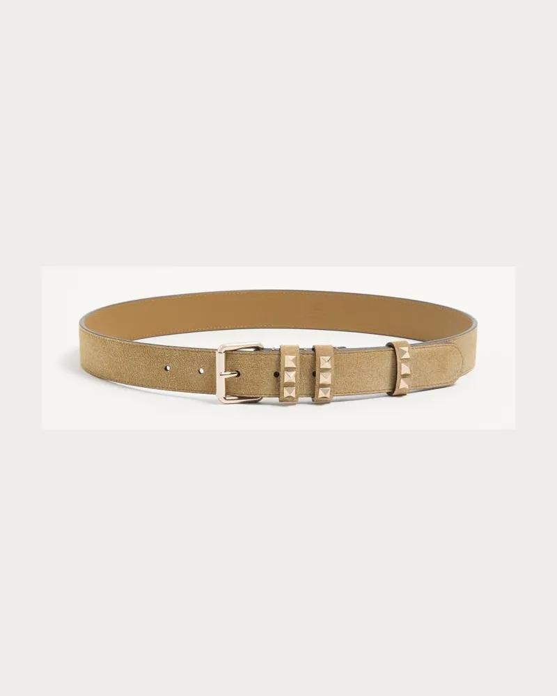 Valentino Garavani Cintura Rockstud in Suede 30 mm Donna HAVANA BEIGE Havana