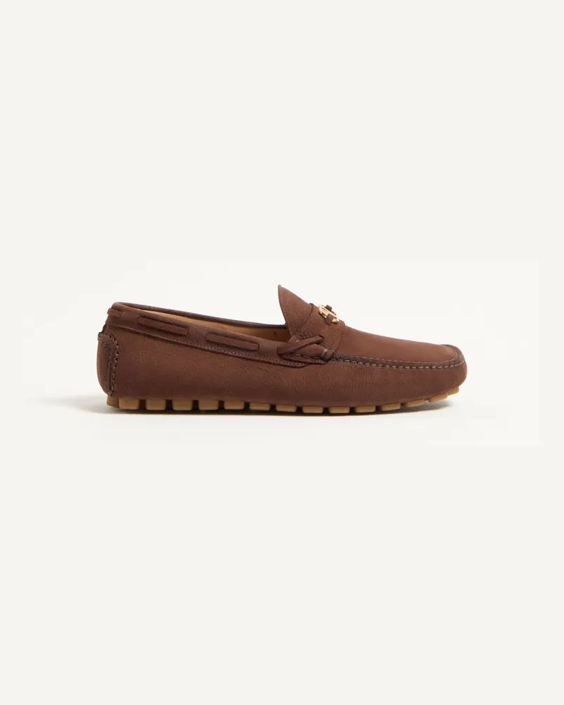 Valentino Garavani Mocassino Driver Fastaway In Cervo Suede Uomo BARK BROWN Bark