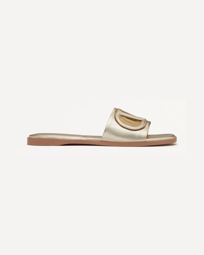 Valentino Garavani Sandalo Slide VLogo Cut-Out In Nappa Laminata Donna PLATINO/ANTIQUE BRASS Platino