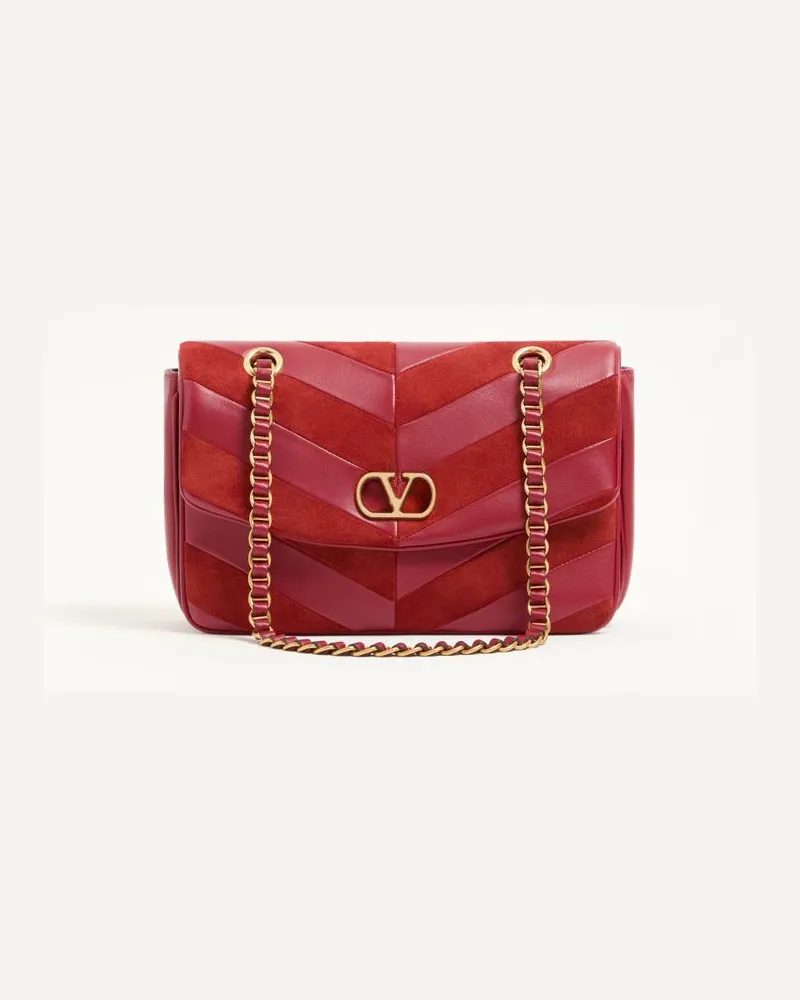 Valentino Garavani Borsa Media Con Catena Valentino Garavani Djuna In Suede e Nappa Motivo Chevron Donna ROSSO Rosso