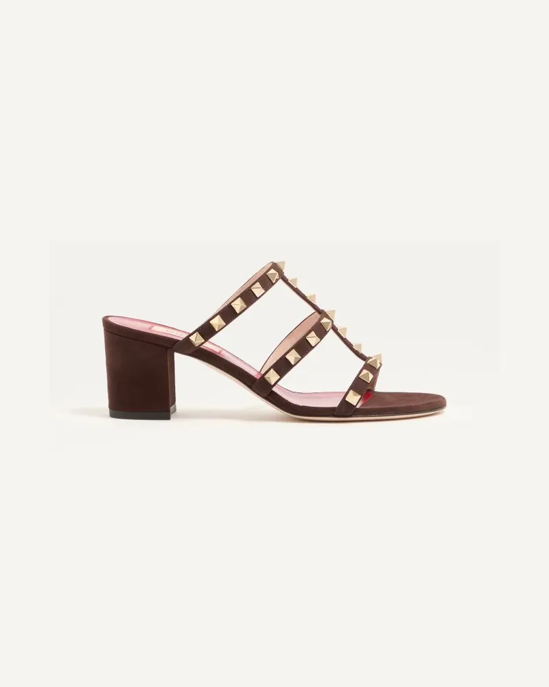 Valentino Garavani Sandalo Slide Rockstud In Camoscio 60mm Donna EBANO Ebano