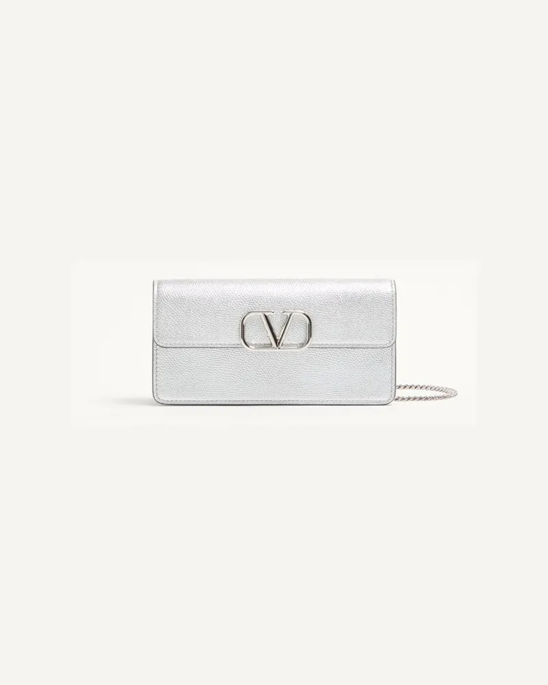 Valentino Garavani Portafoglio Con Catena VLogo Signature In Vitello Granato Metallizzato Donna SILVER Silver