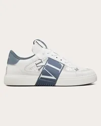 Valentino Garavani SNEAKER LOW-TOP VL7N IN VITELLO, TESSUTO E NASTRI Uomo BIANCO/BLU Bianco