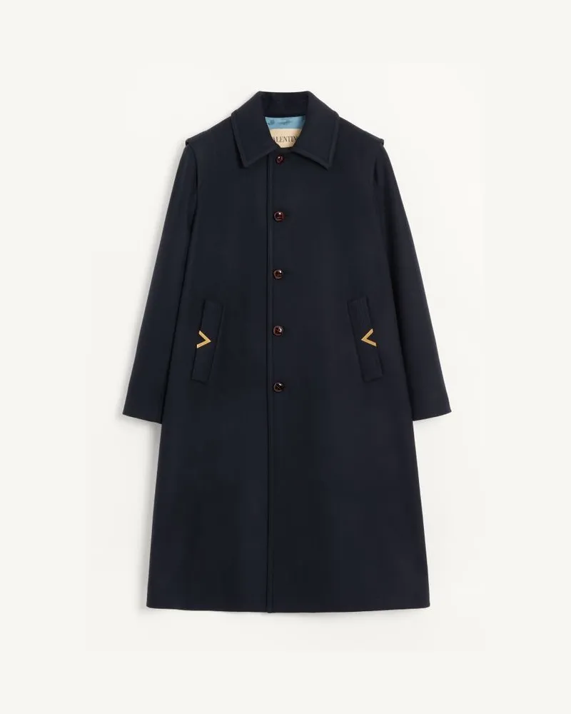 Valentino Garavani Cappotto Monopetto Valentino In Feltro Di Lana Con Vgold Su Tasche Laterali Uomo MARINE Marine