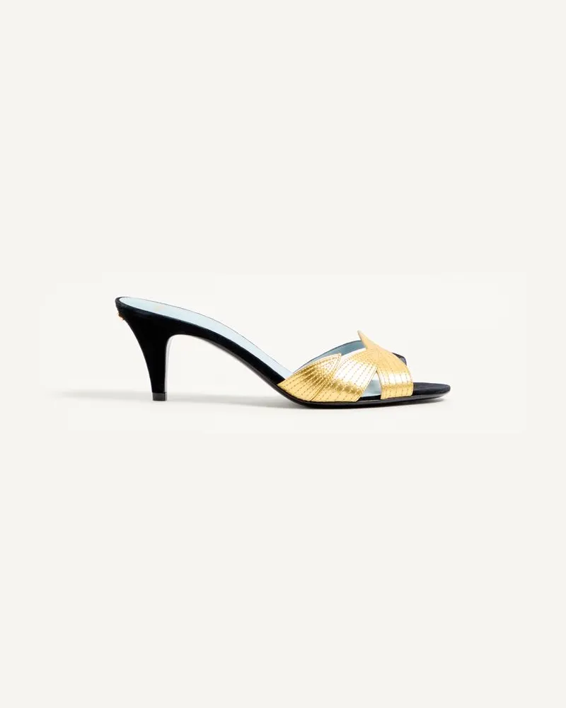 Valentino Garavani Sandalo Foliefoliage In Camoscio 85mm Donna NERO/ORO Nero