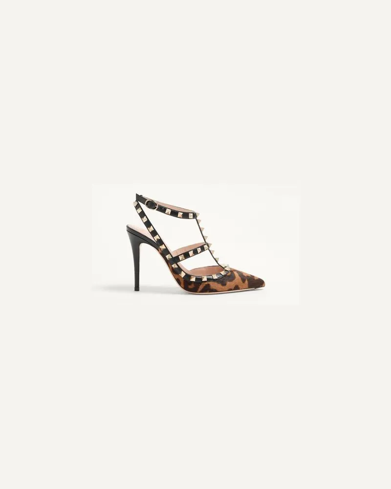 Valentino Garavani Décolleté Con Cinturini Rockstud In Vitello Effetto Cavallino 100Mm Donna ANIMALIER 39 
