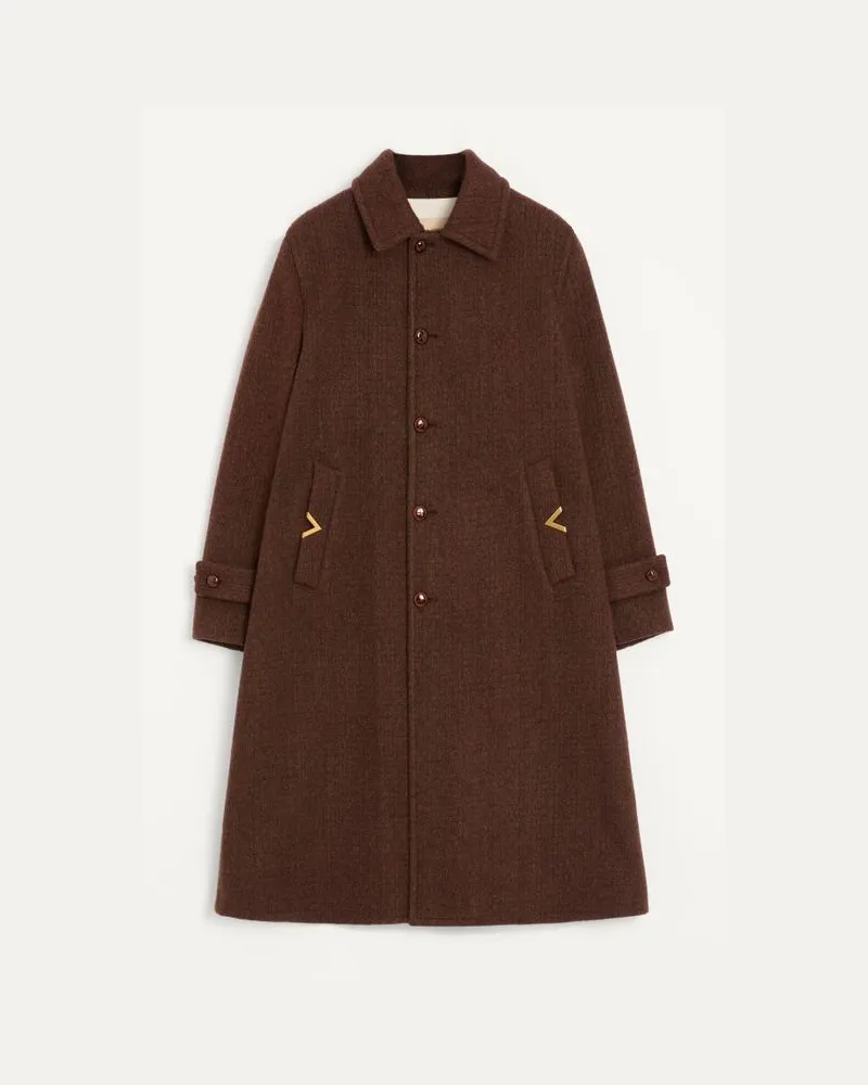 Valentino Garavani Cappotto Monopetto Valentino In Drap Di Lana Melange Con Vgold Su Tasche Laterali Uomo BORDEAUX Bordeaux