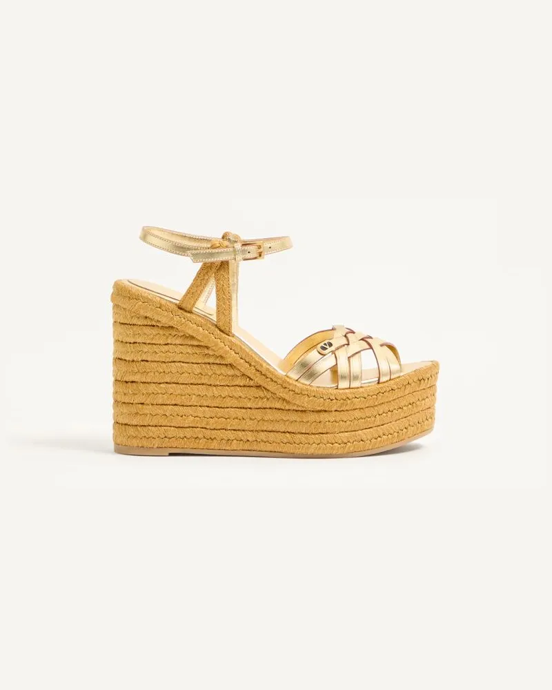 Valentino Garavani Sandalo Zeppa BriBri In Vitello Laminato 120mm Donna ANTIQUE BRASS/NATURALE Antique