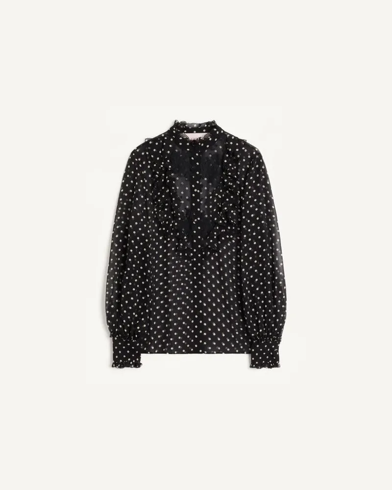 Valentino Garavani Camicia In Georgette Stamapa Plusdepois Donna NERO/BETULLA Nero