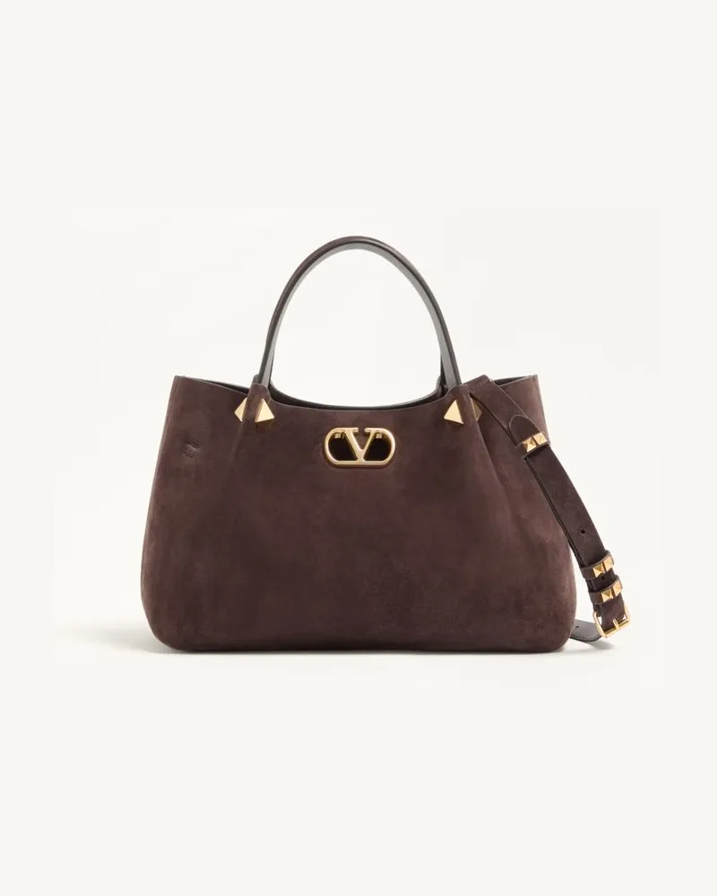 Valentino Garavani Borsa Piccola Shopping Morbida Valentino Garavani In Suede Donna EBANO Ebano