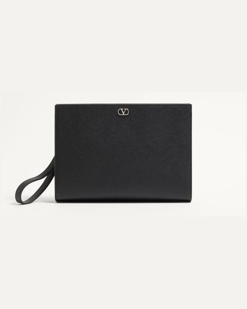 Valentino Garavani Pouch Valentino Garavani VLogo Signature In Vitello Granato Uomo NERO Nero