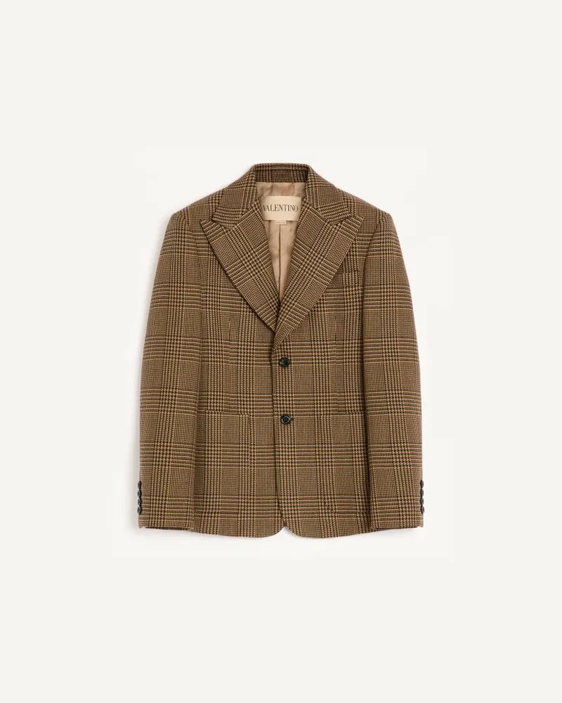 Valentino Garavani Giacca Monopetto Valentino In Lana Con Motivo Galles Uomo CAMMELLO/NERO Cammello