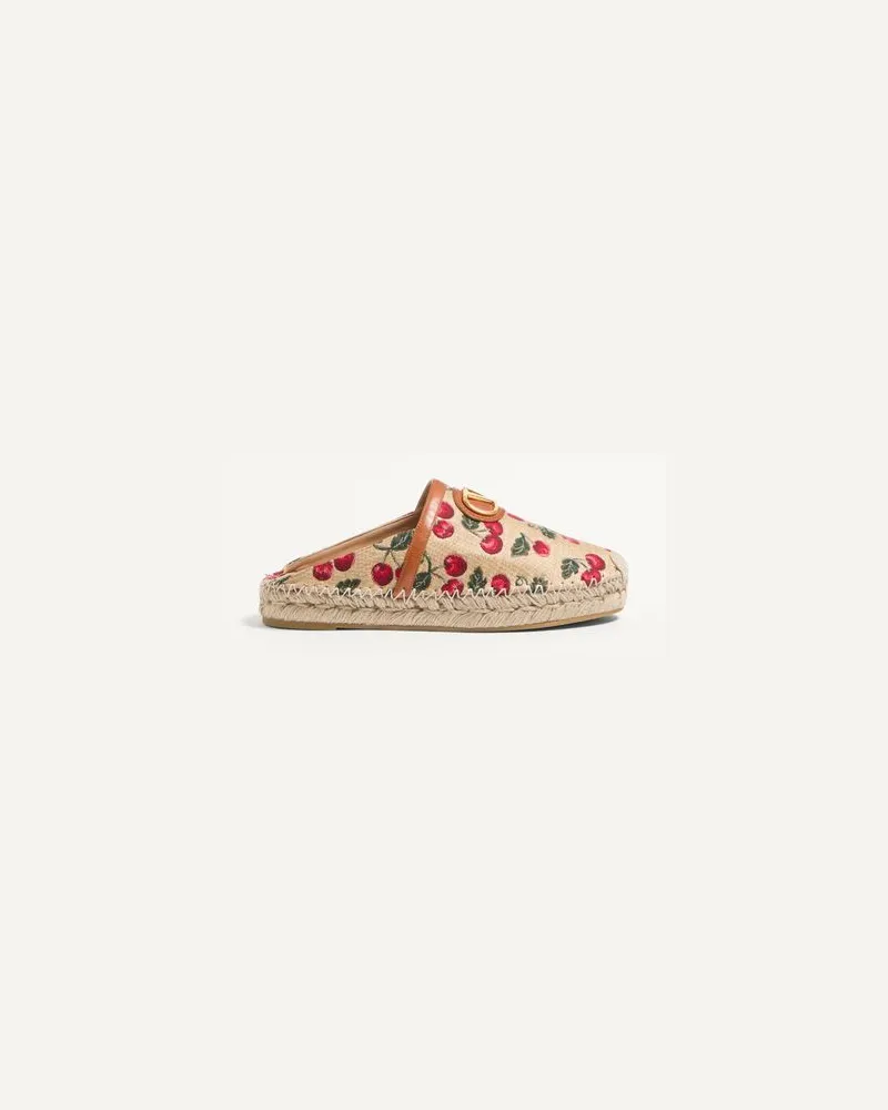 Valentino Garavani Mule Vlogo Signature In Rafia Jacquard Con Motivo Cherryfic 25Mm Donna NATURALE/ROSSO 40 