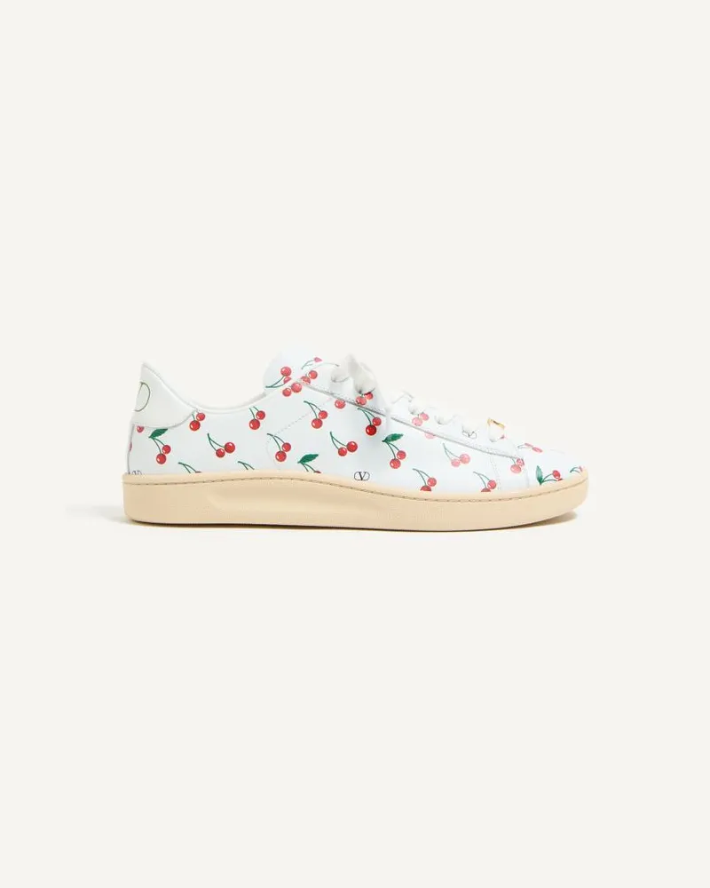 Valentino Garavani Sneaker Royco In Vitello Nappato Con Motivo Cherryfic Uomo BIANCO Bianco