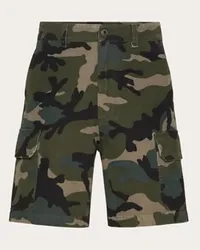 Valentino Garavani BERMUDA IN COTONE CON STAMPA CAMOUFLAGE E V DETAIL METALLICA Uomo CAMOU ARMY Camou