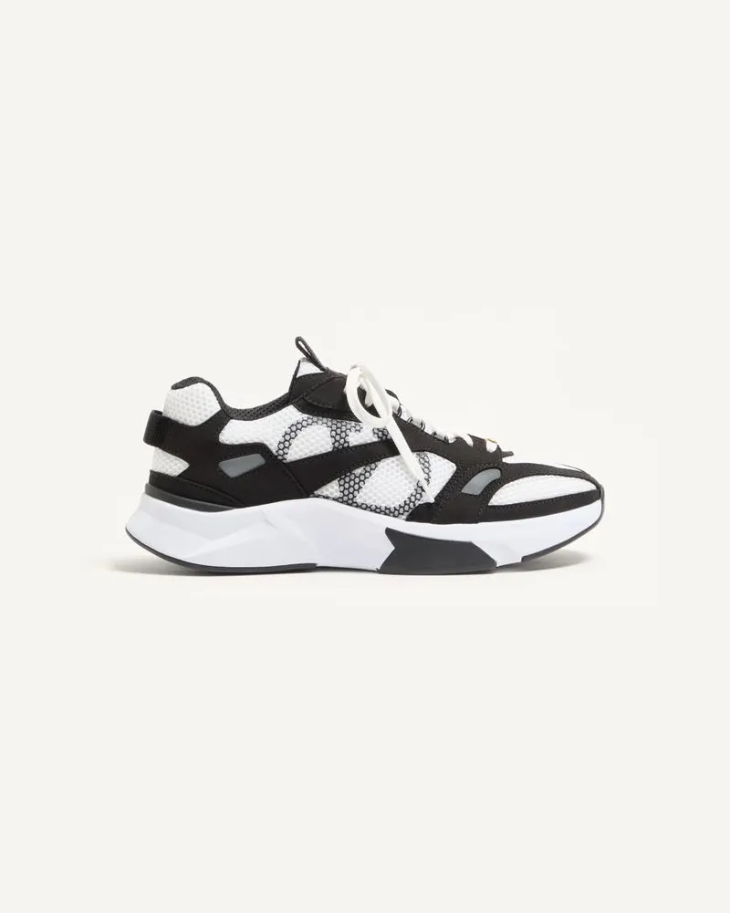 Valentino Garavani Sneaker Demivee in tessuto mesh con riporti in suede Uomo NERO/GRIGIO Nero