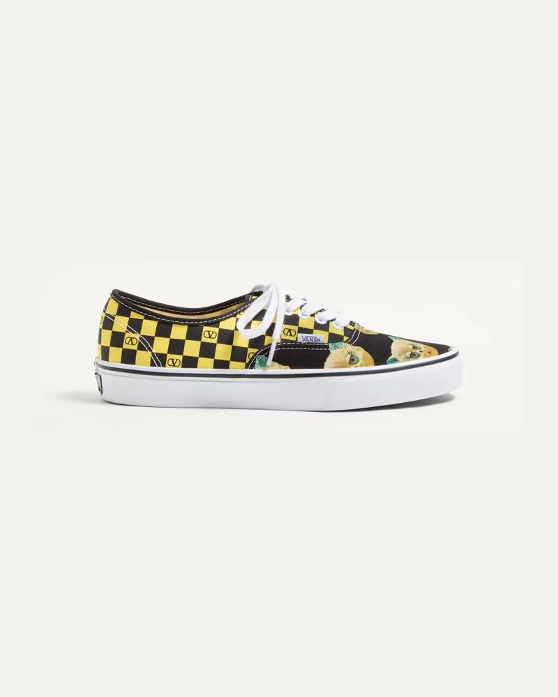 Valentino Garavani Sneaker Low-Top Valentino Garavani And Vans In Tessuto Con Stampa VLogo Checkerboard E Stampa Le Chat De La Maison Uomo NERO/LIMONE Nero