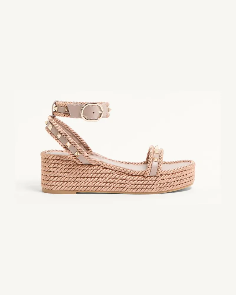 Valentino Garavani Sandalo Flatform Rockstud In Vitello 45Mm Donna POUDRE Poudre