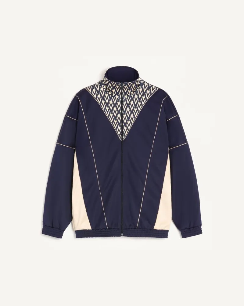 Valentino Garavani Felpa Valentino In Acetato Con Zip E Stampa Toute La V Intarsiata Uomo BLU/BURRO Blu