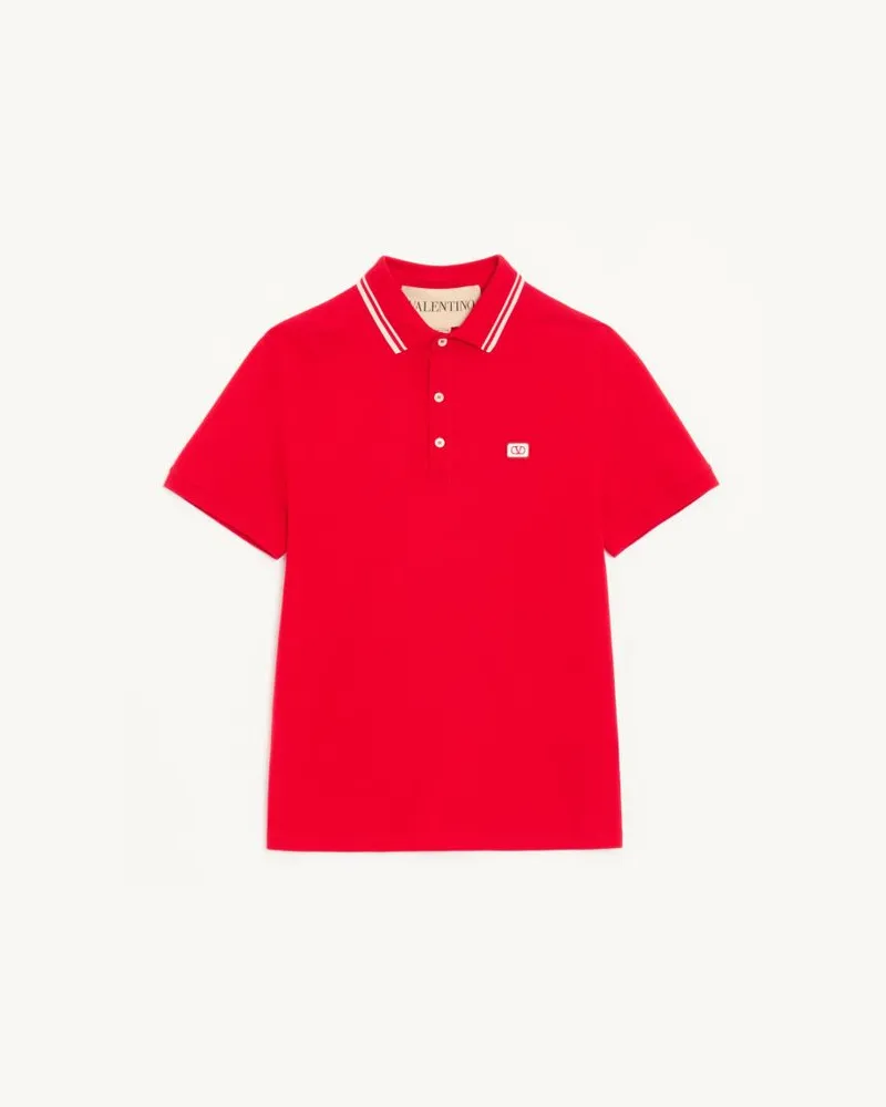 Valentino Garavani Polo In Piquet Di Cotone Con Patch VLogo Uomo ROSSO Rosso