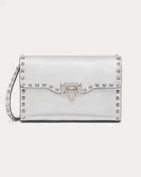 Valentino Garavani BORSA PICCOLA A TRACOLLA ROCKSTUD IN VITELLO GRANATO METALLIZZATO Donna ARGENTO Argento