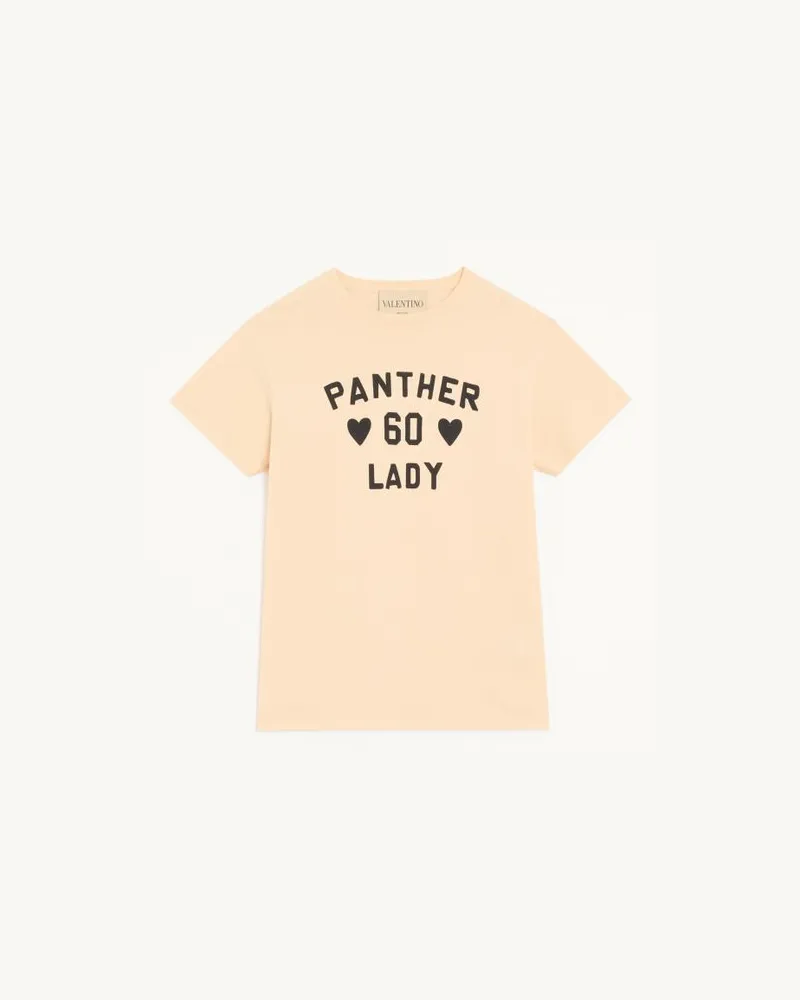 Valentino Garavani T-Shirt In Jersey Di Cotone Stampa Panther Lady Donna BETULLA/NERO Betulla