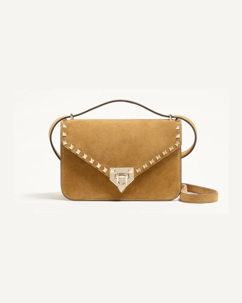 Valentino Garavani Borsa Piccola A Tracolla Valentino Garavani Rockstud In Suede Donna HAVANA BEIGE Havana