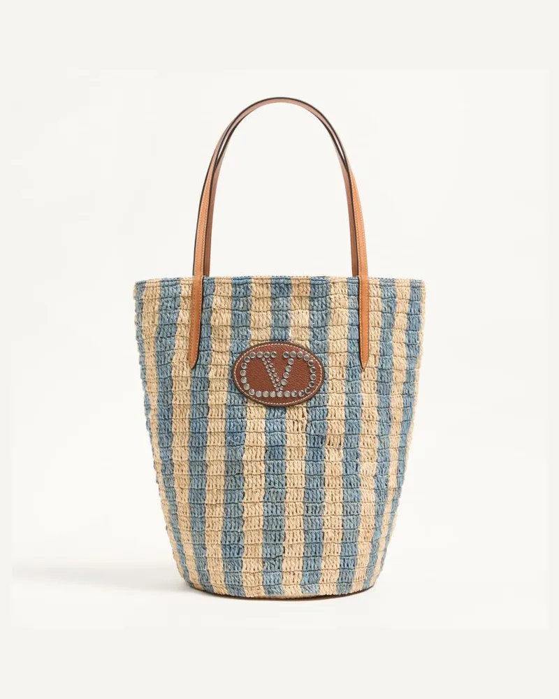 Valentino Garavani Borsa Shopping Valentino Garavani In Rafia A Righe Donna NATURALE/AZZURRO Naturale