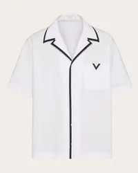 Valentino Garavani CAMICIA DA BOWLING IN POPELINE DI COTONE CON V DETAIL GOMMATA Uomo BIANCO Bianco