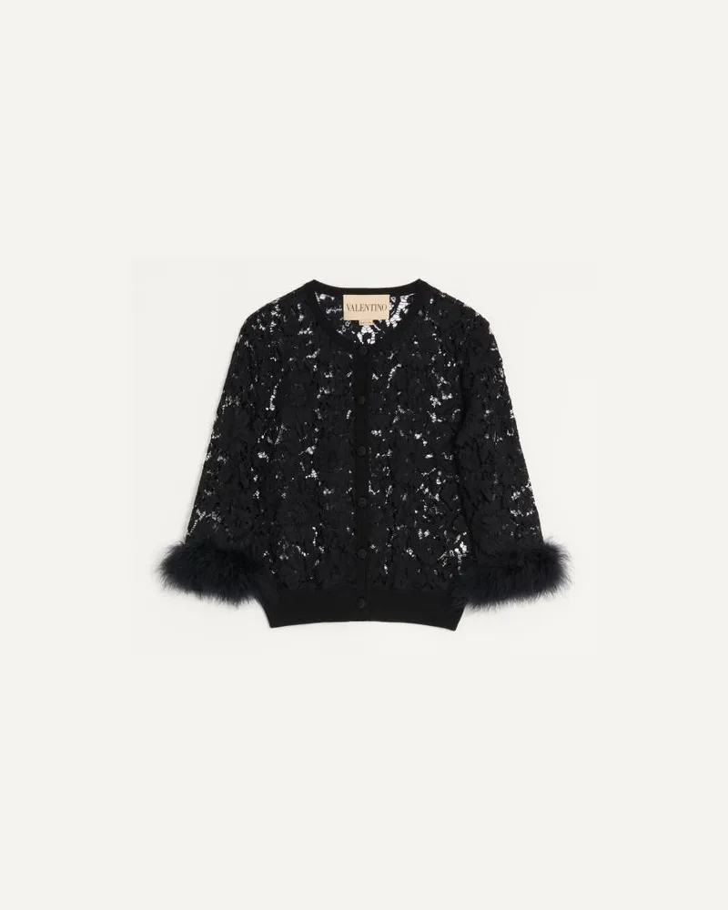 Valentino Garavani Cardigan In Pizzo E Cotone Donna NERO Nero