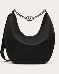 Valentino Garavani MAXI HOBO VLOGO MOON BAG IN VITELLO GRANATO CON CATENA Uomo NERO Nero