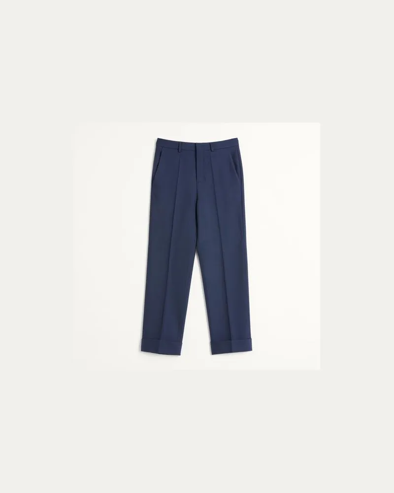 Valentino Garavani Pantalone In Gabardina Di Lana Con Risvolto Uomo BLU 48 